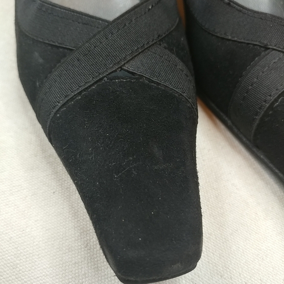 Stuart Weitzman Black Suede Square Toe Pumps. 2" H - Picture 4 of 8